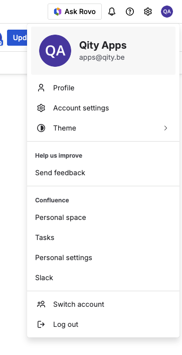 The account menu, with Account settings near the top.