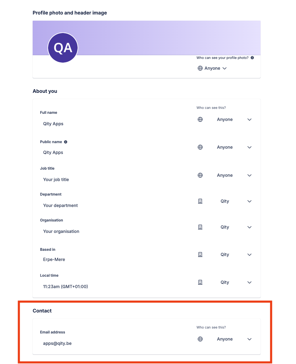 The Contact section set to Anyone.
