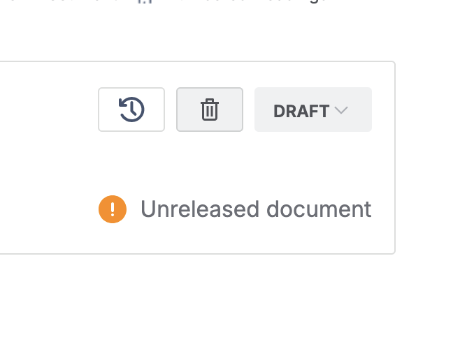 The trashcan icon in the toolbar of a draft document, beside the Draft status.