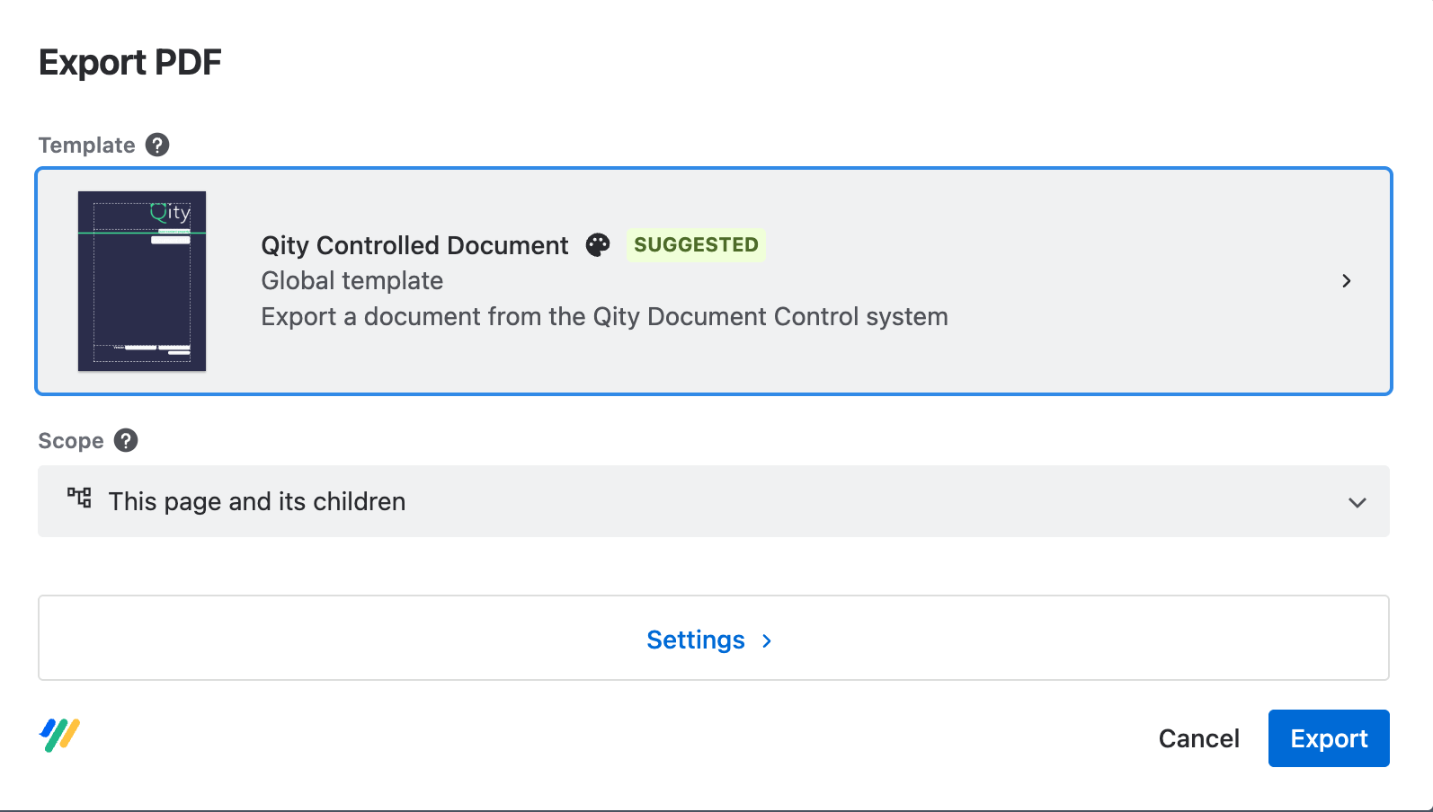 The export template picker.