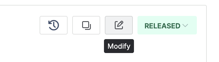 The document toolbar on a released document: history, copy, and modify, next to the Released status.
