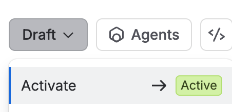 The status dropdown on a bill of materials in Draft, offering a single Activate transition to Active.