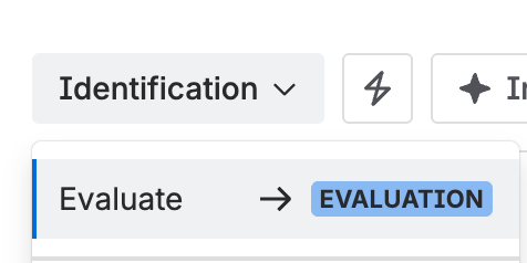 The status menu, moving the CAPA from Identification to Evaluation.