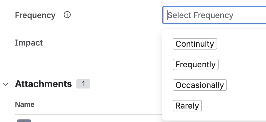 The frequency field, with Continuity, Frequently, Occasionally, and Rarely listed as the options.