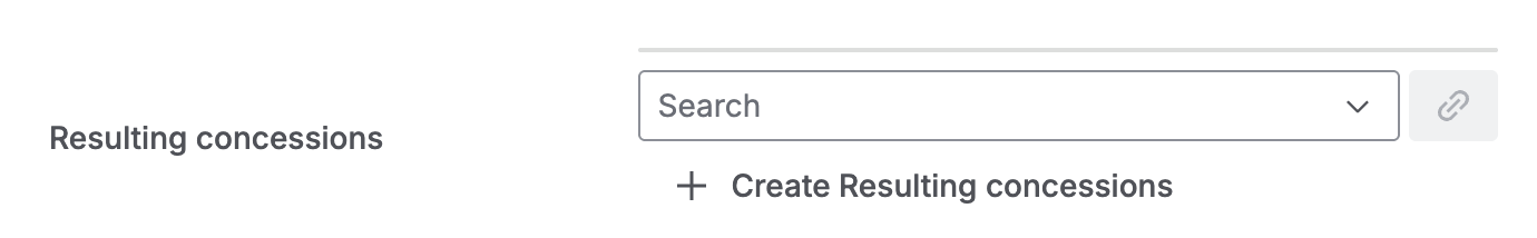 The resulting concessions field, with a search box and a button to create a new one.