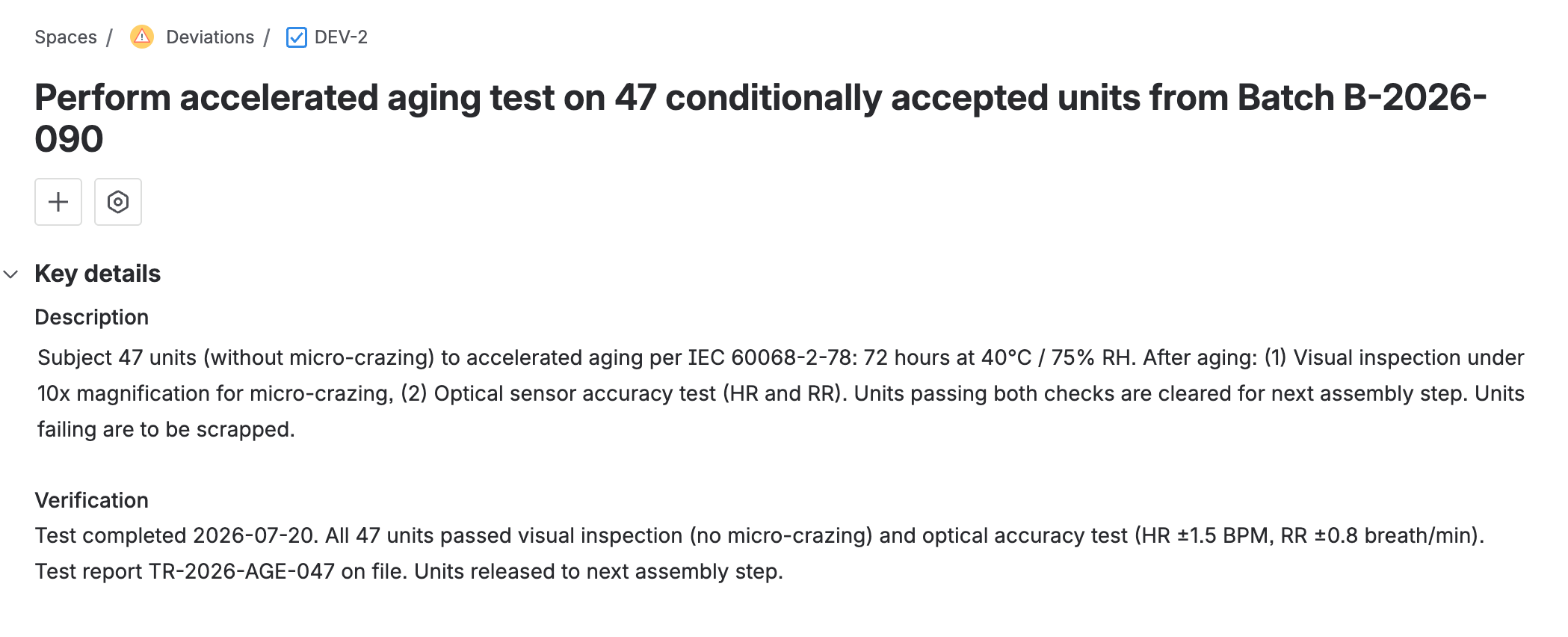 The task’s description and verification fields, both filled in with the scope and the work performed.