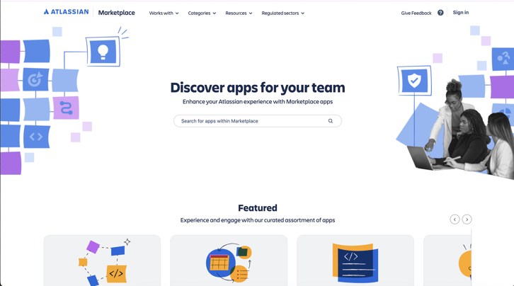 The Atlassian Marketplace home page.