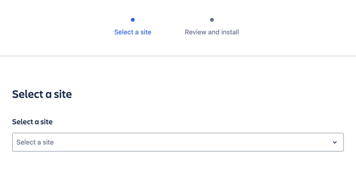 The Select a site step of the install dialog.