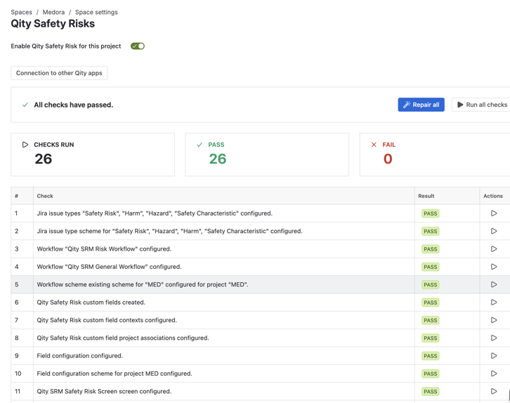 A fully configured health check: all 26 checks passed.