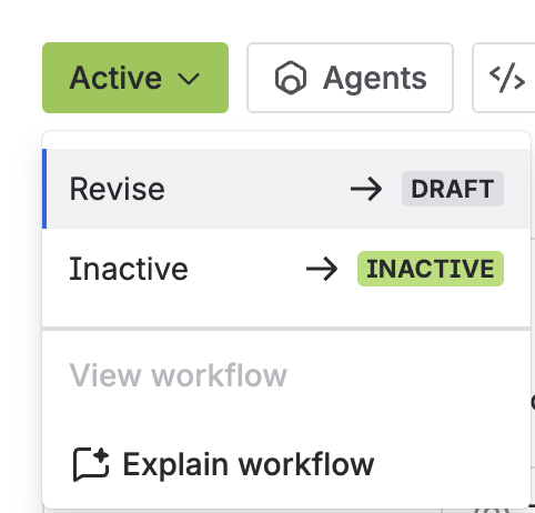 The status menu on an active curriculum, offering Revise to move it back to Draft.