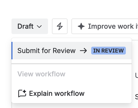 The status menu on a Draft curriculum, offering Submit for Review.