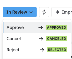 The status menu offering Approved once the review is done.
