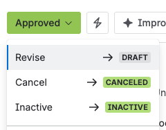 The status menu offering Draft, to reopen an exam for revision.