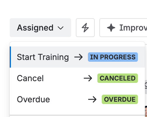 The status menu offering In Progress.