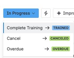 The status menu offering Trained.