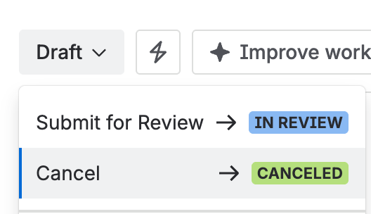 The status menu offering Cancel.