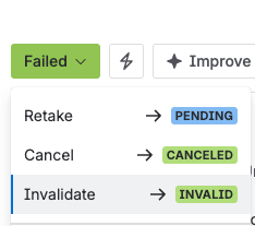 The status menu offering Invalid.