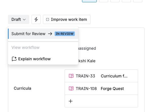 The status menu on a Draft role, offering Submit for Review.