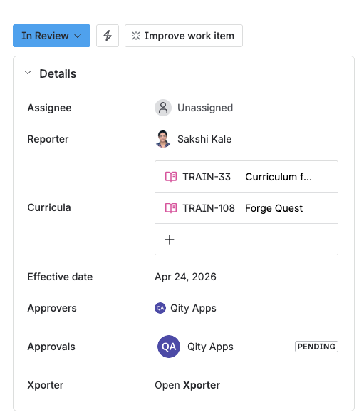The Details panel of a role in review, with the approvers listed and their approvals pending.